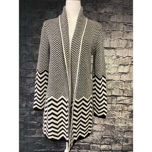Lacamaglia Cardigan Womens Small Black White Chevron Long Open Front Sweater Ita